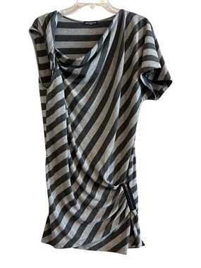 Y2K Metropark Gray on Gray Draped Stripe Asymmetrical Top with Side Zip